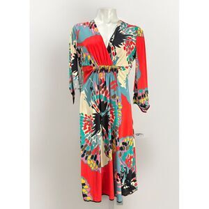 Evan Picone Size‎ 8 Graphic Print Midi Ruched Front Dress Long Sleeve